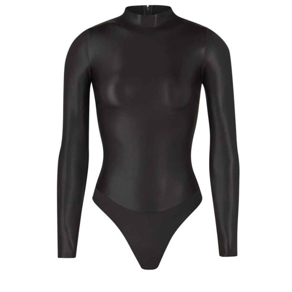 SKIMS Brown Faux Leather Mockneck in Sooot Size S.   Added 2 photos of neck. - Picture 4 of 6